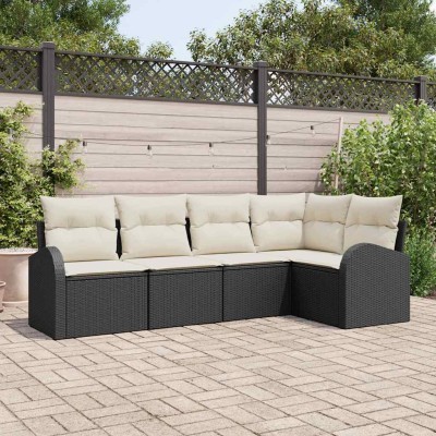 Conjunto de sofá de jardín 5 pcs Negro y blanco Poliratán