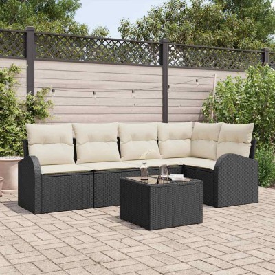 Conjunto de sofá de jardín 6 pcs Negro y blanco Poliratán