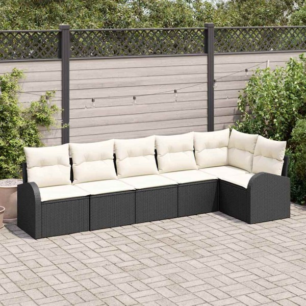 Conjunto de sofá de jardín 6 pcs Negro y blanco Poliratán