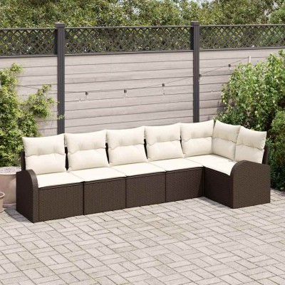 Conjunto de sofá de jardín 6 pcs Marrón y blanco Poliratán