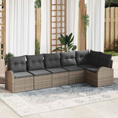 Conjunto de sofá de jardín con cojín 6 pcs Gris Poliratán