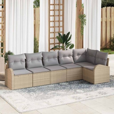 Conjunto de sofá de jardín 6 pcs beige y gris claro Poliratán
