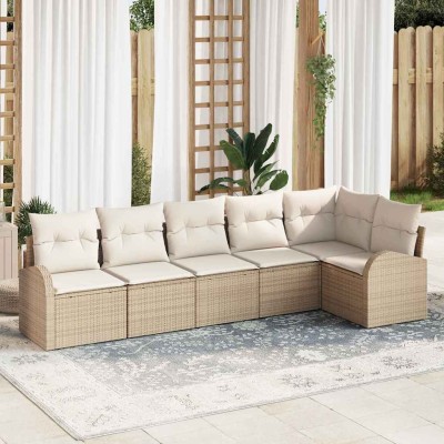 Conjunto de sofá de jardín 6 pcs Beige y blanco Poliratán