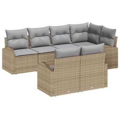 Conjunto de sofá de jardín 7 pcs beige y gris claro Poliratán