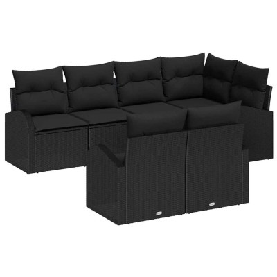 Conjunto de sofá de jardín con cojín 7 pcs Negro Poliratán