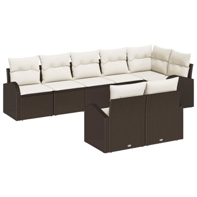 Conjunto de sofá de jardín 8 pcs Marrón y blanco Poliratán