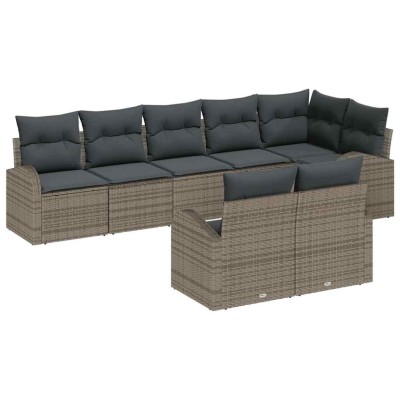Conjunto de sofá de jardín con cojín 8 pcs Gris Poliratán