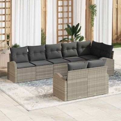 Conjunto de sofá de jardín con cojín 8 pcs Gris claro Poliratán