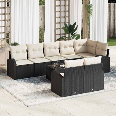 Conjunto de sofá de jardín 9 pcs Negro y blanco Poliratán