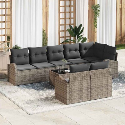 Conjunto de sofá de jardín con cojín 9 pcs Gris Poliratán