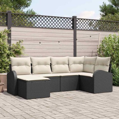 Conjunto de sofá de jardín 6 pcs Negro y blanco Poliratán