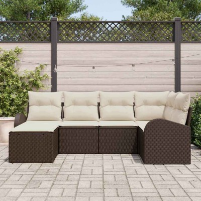 Conjunto de sofá de jardín 6 pcs Marrón y blanco Poliratán