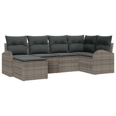 Conjunto de sofá de jardín con cojín 6 pcs Gris Poliratán