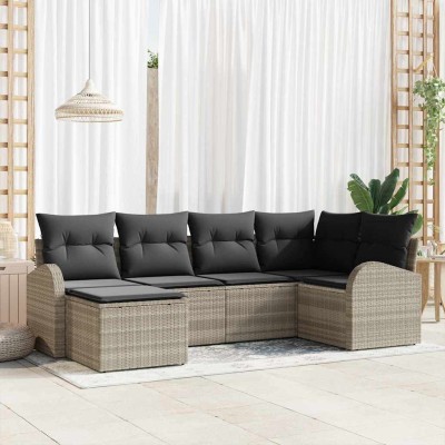 Conjunto de sofá de jardín con cojín 6 pcs Gris claro Poliratán