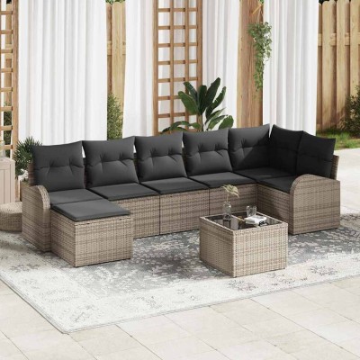 Conjunto de sofá de jardín 8 pcs Gris Poliratán