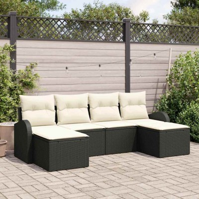 Conjunto de sofá de jardín 6 pcs Negro y blanco Poliratán