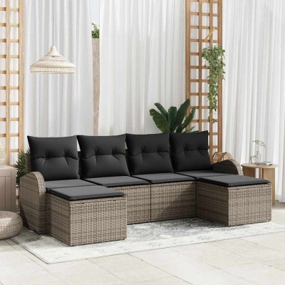 Conjunto de sofá de jardín con cojín 6 pcs Gris Poliratán