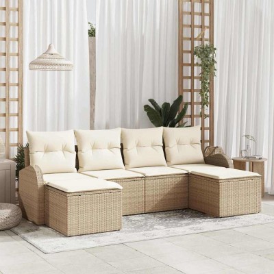 Conjunto de sofá de jardín 6 pcs Beige y blanco Poliratán