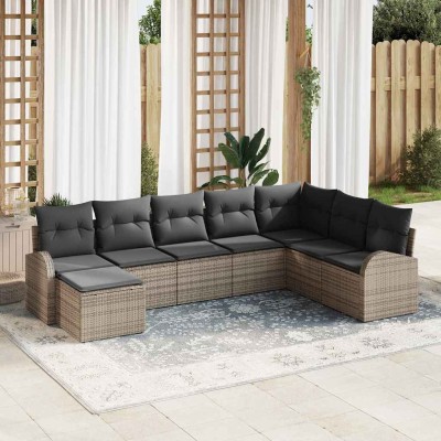 Conjunto de sofá de jardín con cojín 8 pcs Gris Poliratán