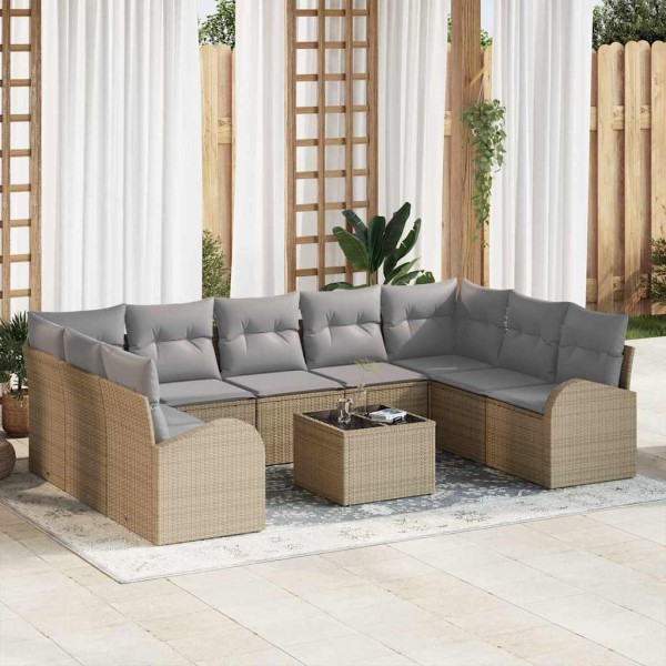 Conjunto de sofá de jardín 10 pcs beige y gris claro Poliratán