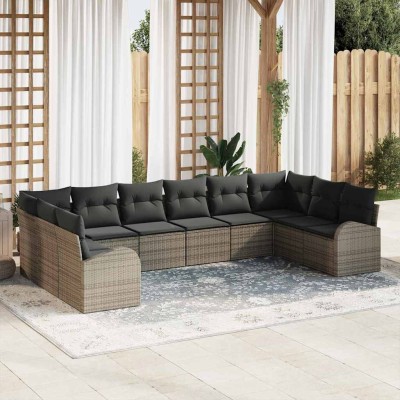 Conjunto de sofá de jardín con cojín 10 pcs Gris