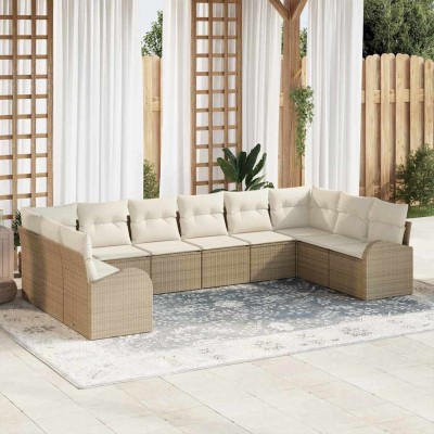 Conjunto de sofá de jardín con cojín 10 pcs Beige y Crema