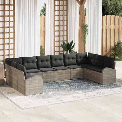 Conjunto de sofá de jardín con cojín 10 pcs Gris Claro