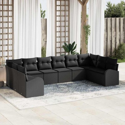 Conjunto de sofá de jardín con cojín 10 pcs Negro