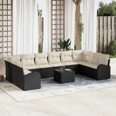 Conjunto de sofá de jardín con cojín 11 pcs Marrón y crema
