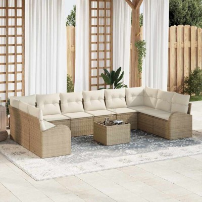 Conjunto de sofá de jardín con cojín 11 pcs Beige y Crema
