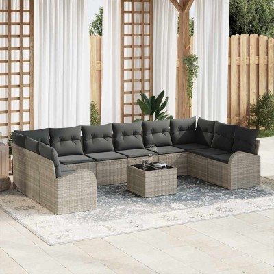 Conjunto de sofá de jardín con cojín 11 pcs Gris Claro