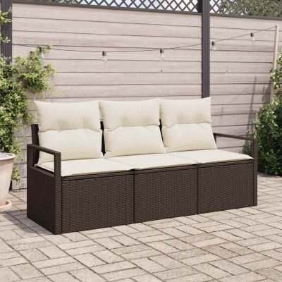 Conjunto de sofá de jardín con cojín 3 pcs Marrón, crema
