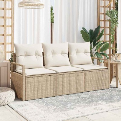 Conjunto de sofá de jardín con cojín 3 pcs Beige, Crema