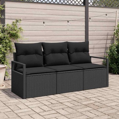 Conjunto de sofá de jardín con cojín 3 pcs Negro
