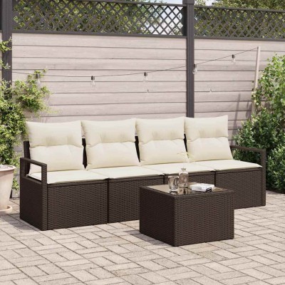Conjunto de sofá de jardín 5 pcs Marrón y crema 55 x 55 x 37 cm