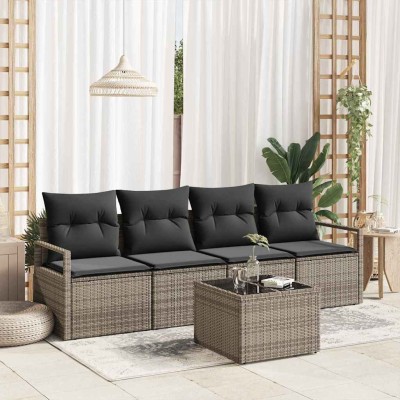Conjunto de sofá de jardín con cojín 5 pcs Gris 55 x 55 x 37 cm
