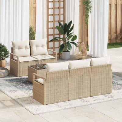 Conjunto de sofá de jardín 6 pcs Beige y Crema 55 x 55 x 37 cm