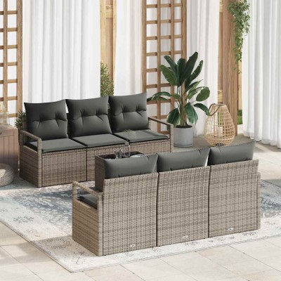 Conjunto de sofá de jardín con cojín 7 pcs Gris 55 x 55 x 37 cm