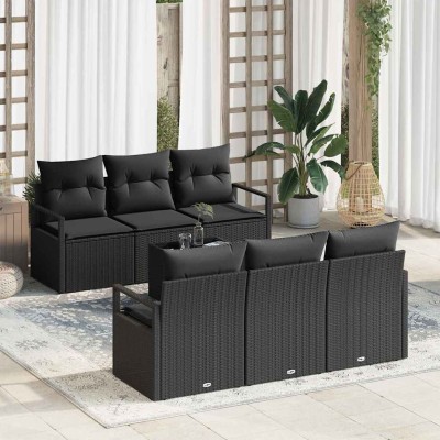 Conjunto de sofá de jardín Manual 7 pcs Negro 55 x 55 x 37 cm