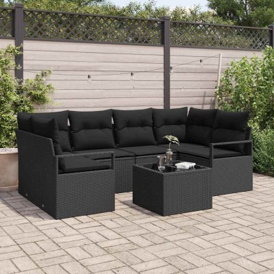 Conjunto de sofá de jardín Manual 7 pcs Negro 55 x 55 x 37 cm