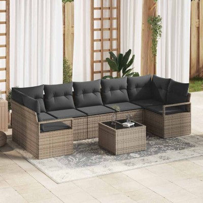 Conjunto de sofá de jardín con cojín 8 pcs Gris 55 x 55 x 37 cm