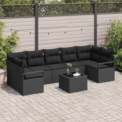 Conjunto de sofá de jardín Manual 8 pcs Negro 55 x 55 x 37 cm