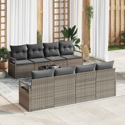 Conjunto de sofá de jardín con cojín 9 pcs Gris 55 x 55 x 37 cm
