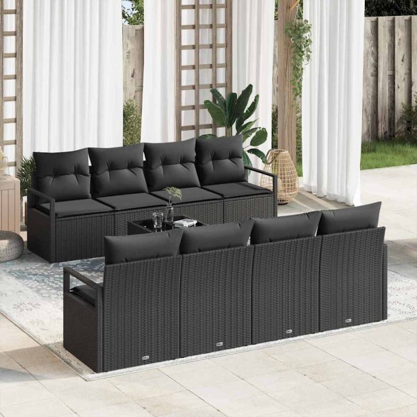 Conjunto de sofá de jardín Manual 9 pcs Negro 55 x 55 x 37 cm