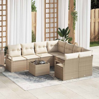 Conjunto de sofá de jardín 9 pcs Beige y Crema 55 x 55 x 37 cm