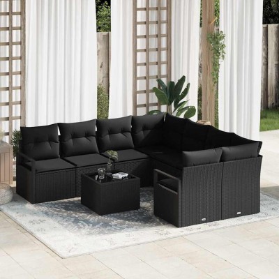 Conjunto de sofá de jardín Manual 9 pcs Negro 55 x 55 x 37 cm
