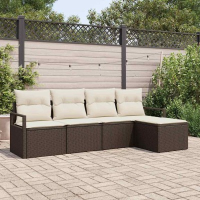 Conjunto de sofá de jardín con cojín 5 pcs Marrón y crema