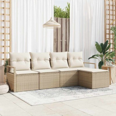 Conjunto de sofá de jardín con cojín 5 pcs Beige y Crema
