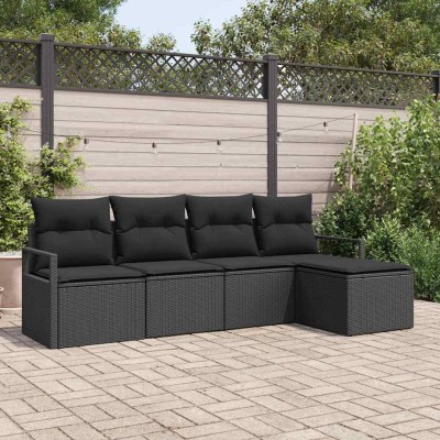 Conjunto de sofá de jardín con cojín 5 pcs Negro