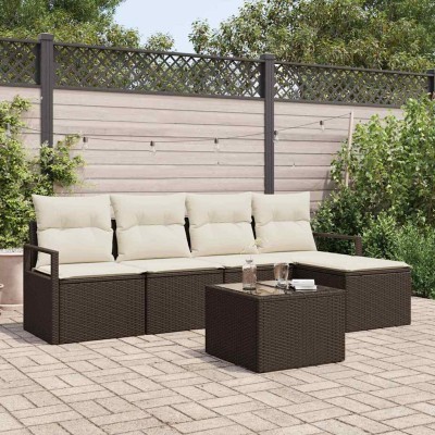 Conjunto de sofá de jardín con cojín 6 pcs Marrón y crema